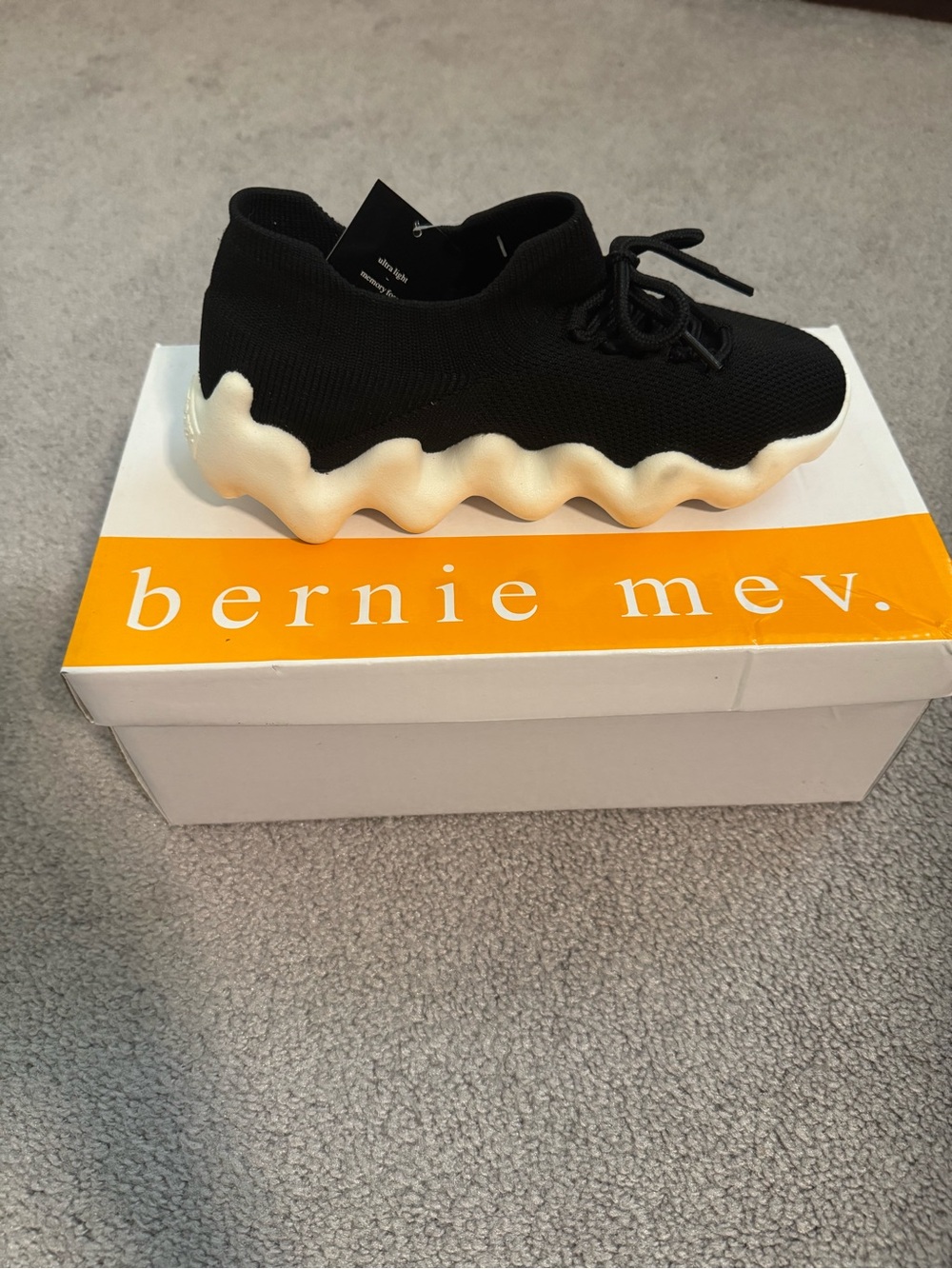 bernie mev. Black Knit Slip-On Sneaker with Sculpted Cream Sole